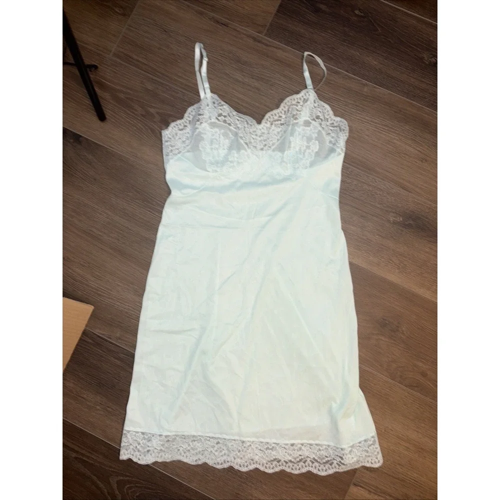 Vintage Vaserette Munsingwear Slip Dress Mint‎  Green 34 A  Lace Fairycore